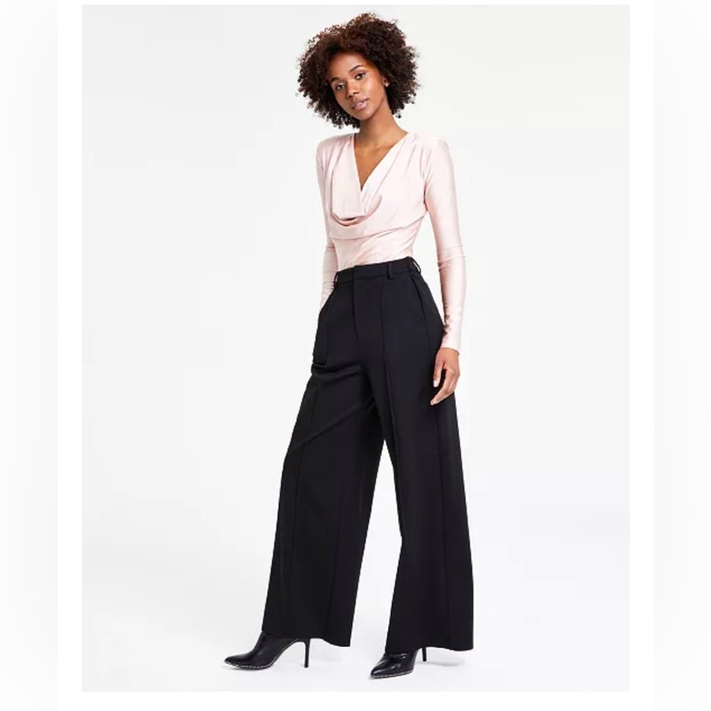 Brand New Bar III Women's Wide-Leg Seamed Black Ponte Pants, Size Petite M, NWT